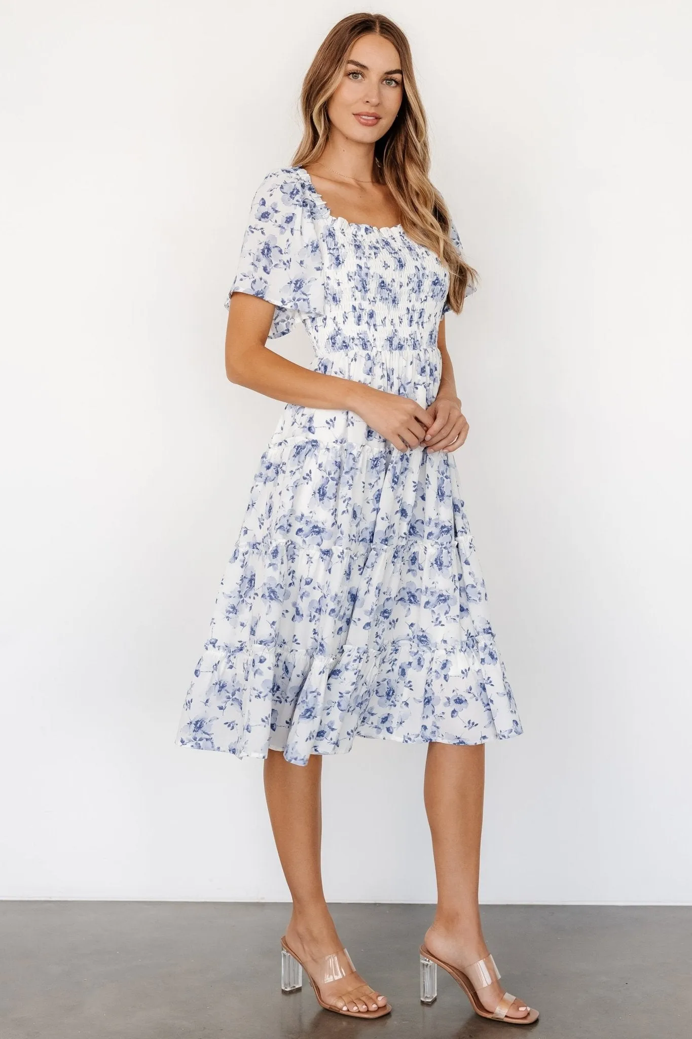 Lilla Tiered Midi Dress | Off-White   Blue Floral