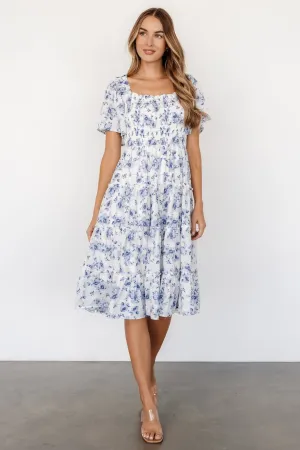 Lilla Tiered Midi Dress | Off-White   Blue Floral