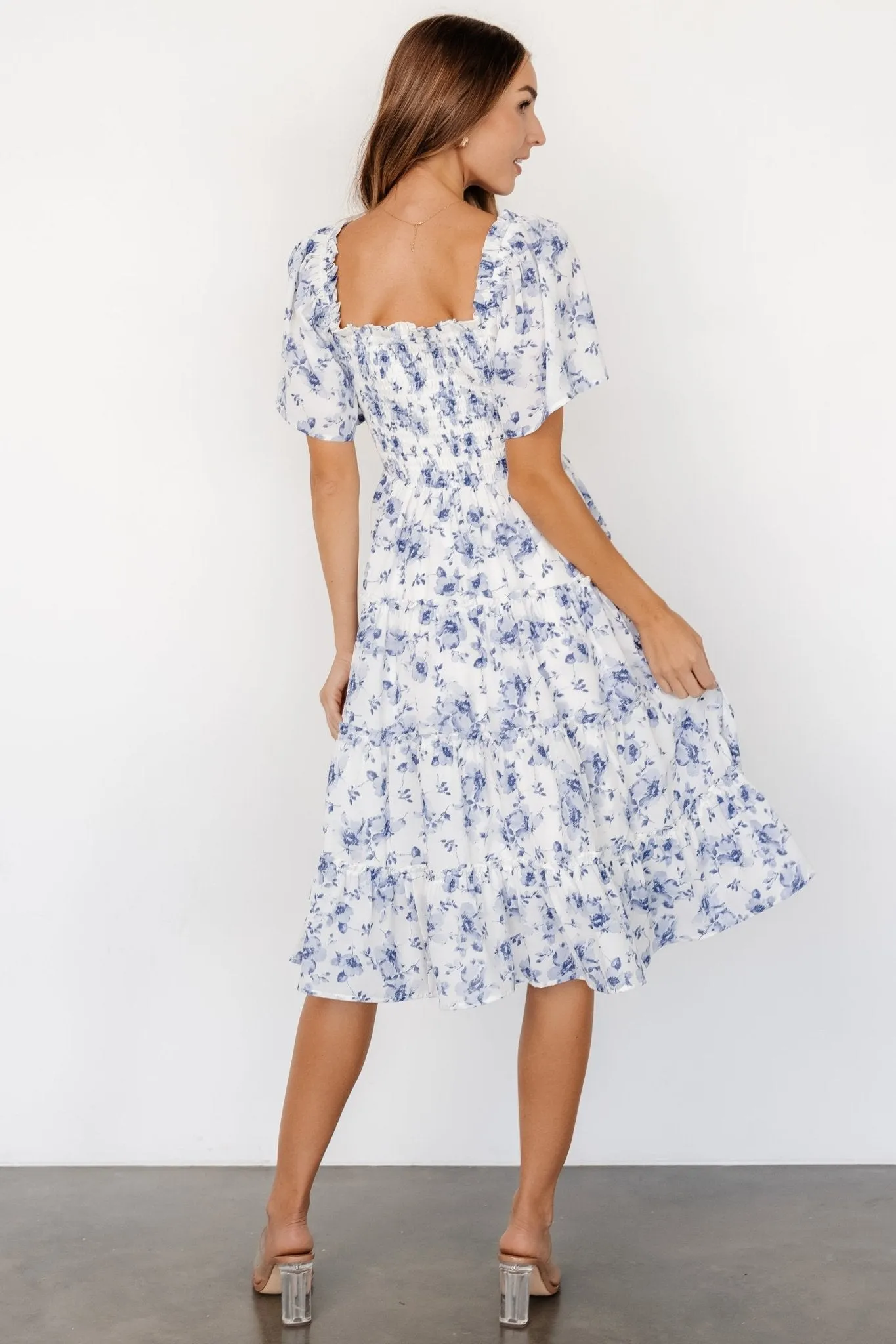 Lilla Tiered Midi Dress | Off-White   Blue Floral