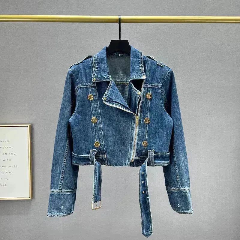 Long sleeved Short Denim Coat Women's Denim Jeans Cropped Jacket