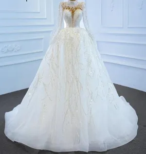 Luxury White Sparkle Beading Lace Up Bridal Dress