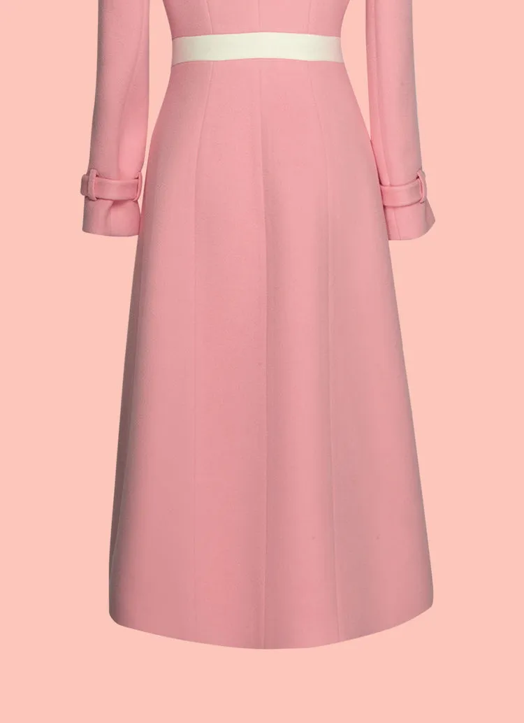 Magic Q's rose-embroidered paneled bow adjustable sleeve loop lamb wool coat