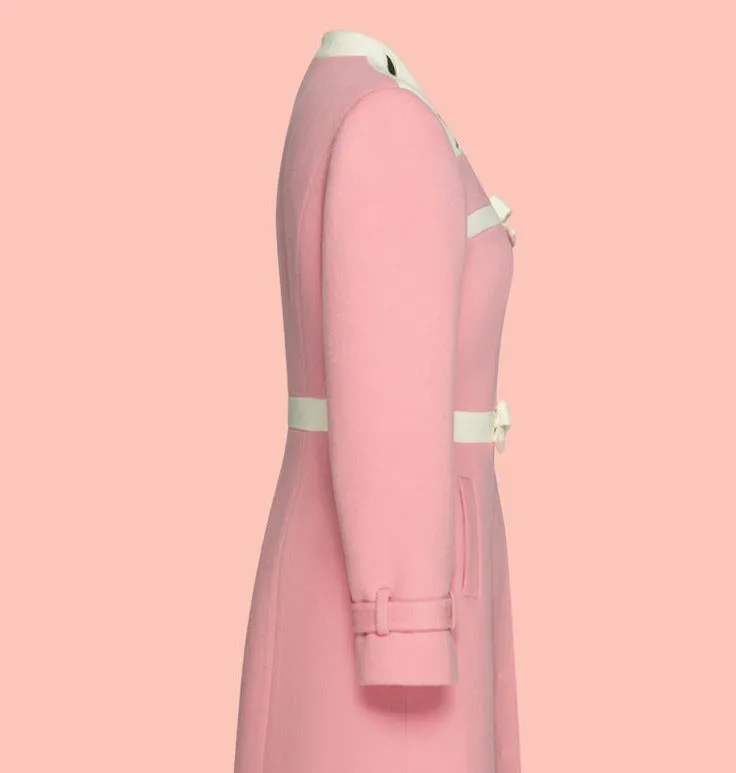 Magic Q's rose-embroidered paneled bow adjustable sleeve loop lamb wool coat