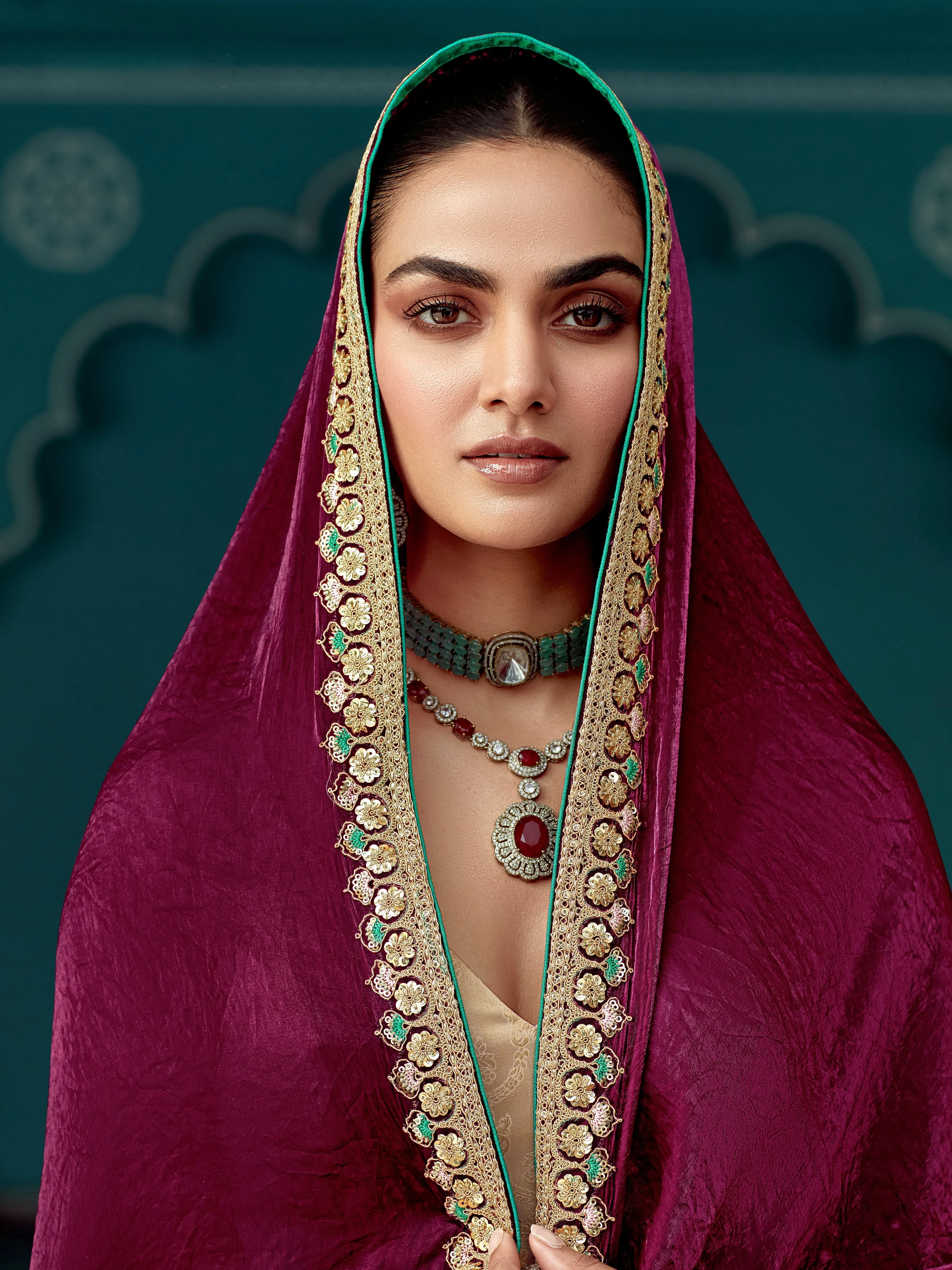 Maroon Organza Saree with Sequin Embroidery