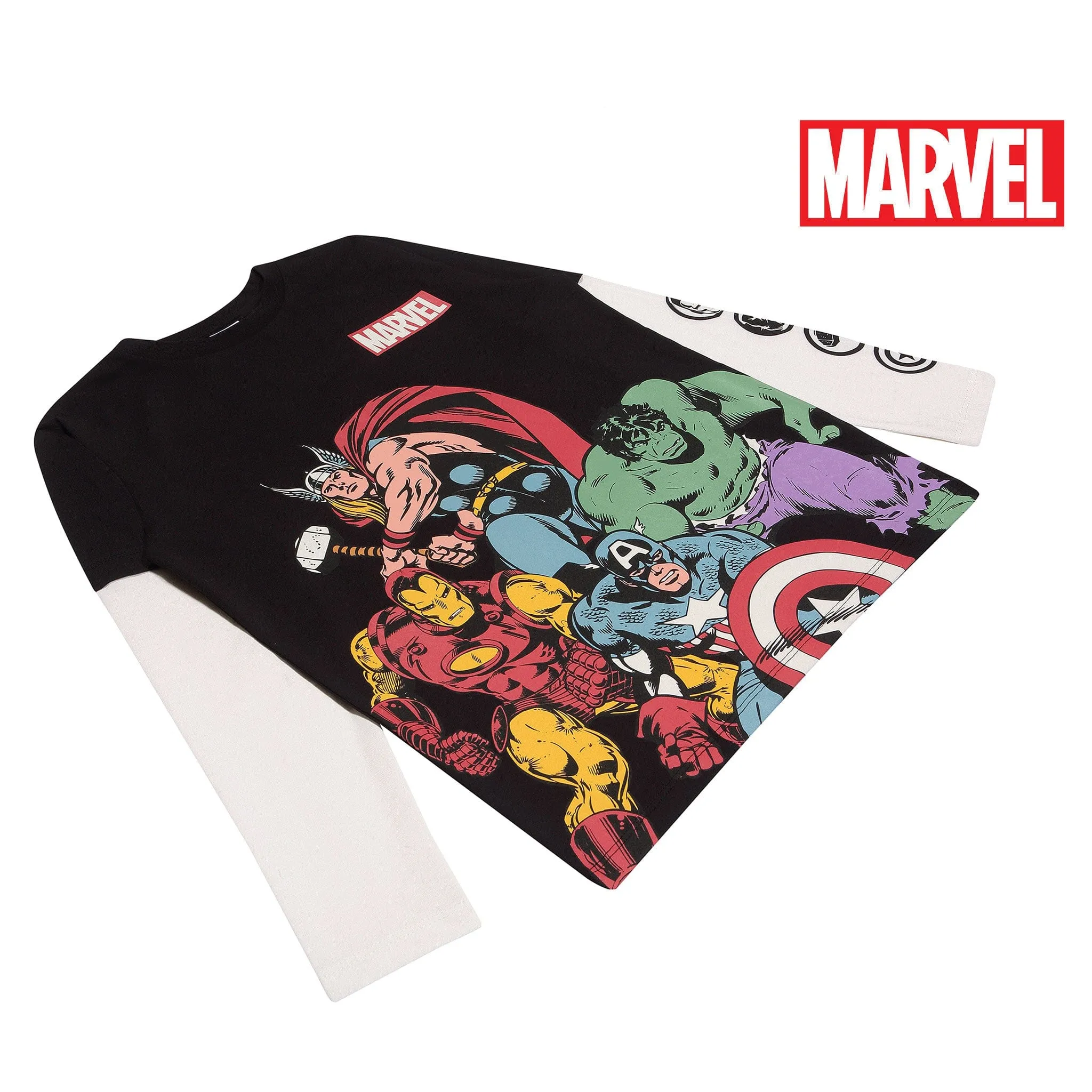 Marvel Comics Avengers Assembled Kids Long Sleeve Black Tee