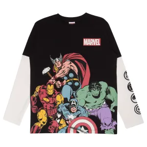 Marvel Comics Avengers Assembled Kids Long Sleeve Black Tee