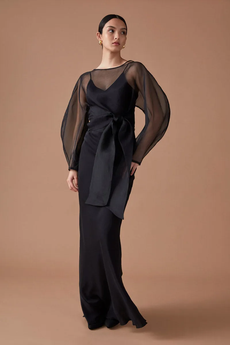 MAXI SLIP DRESS - NOIR MATTE