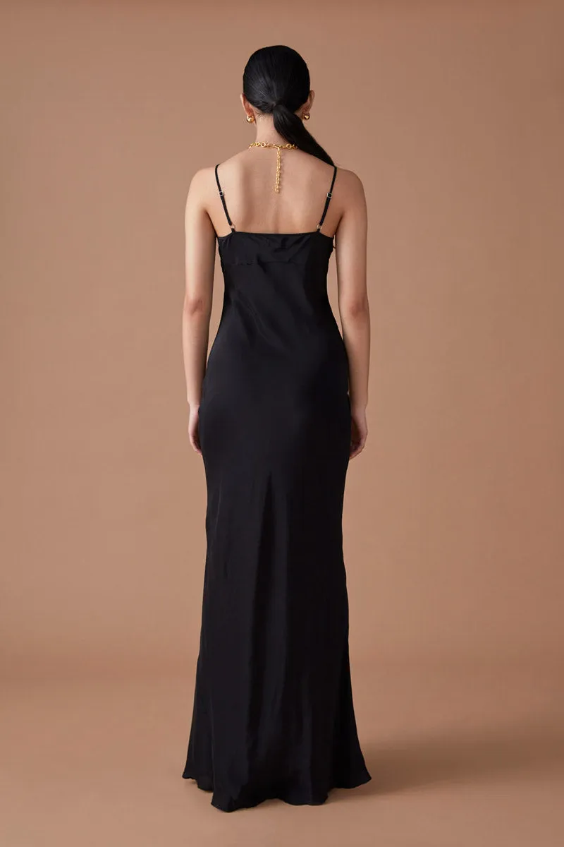 MAXI SLIP DRESS - NOIR MATTE