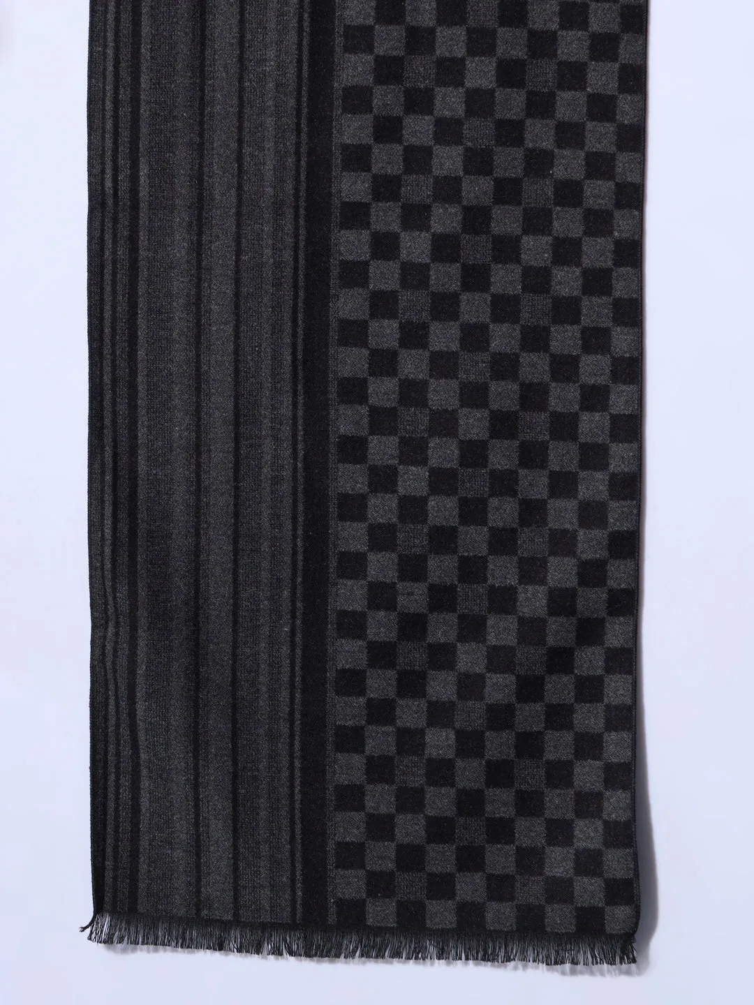 Men's Black Cashmere Wool Muffler with Checkboxes