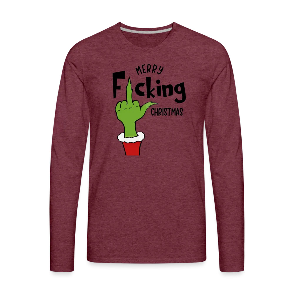 Merry F*cking Christmas Grumpy Middle Finger Men's Premium Long Sleeve T-Shirt