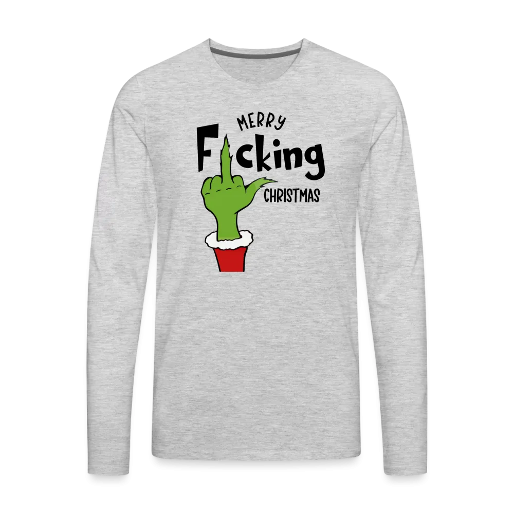 Merry F*cking Christmas Grumpy Middle Finger Men's Premium Long Sleeve T-Shirt