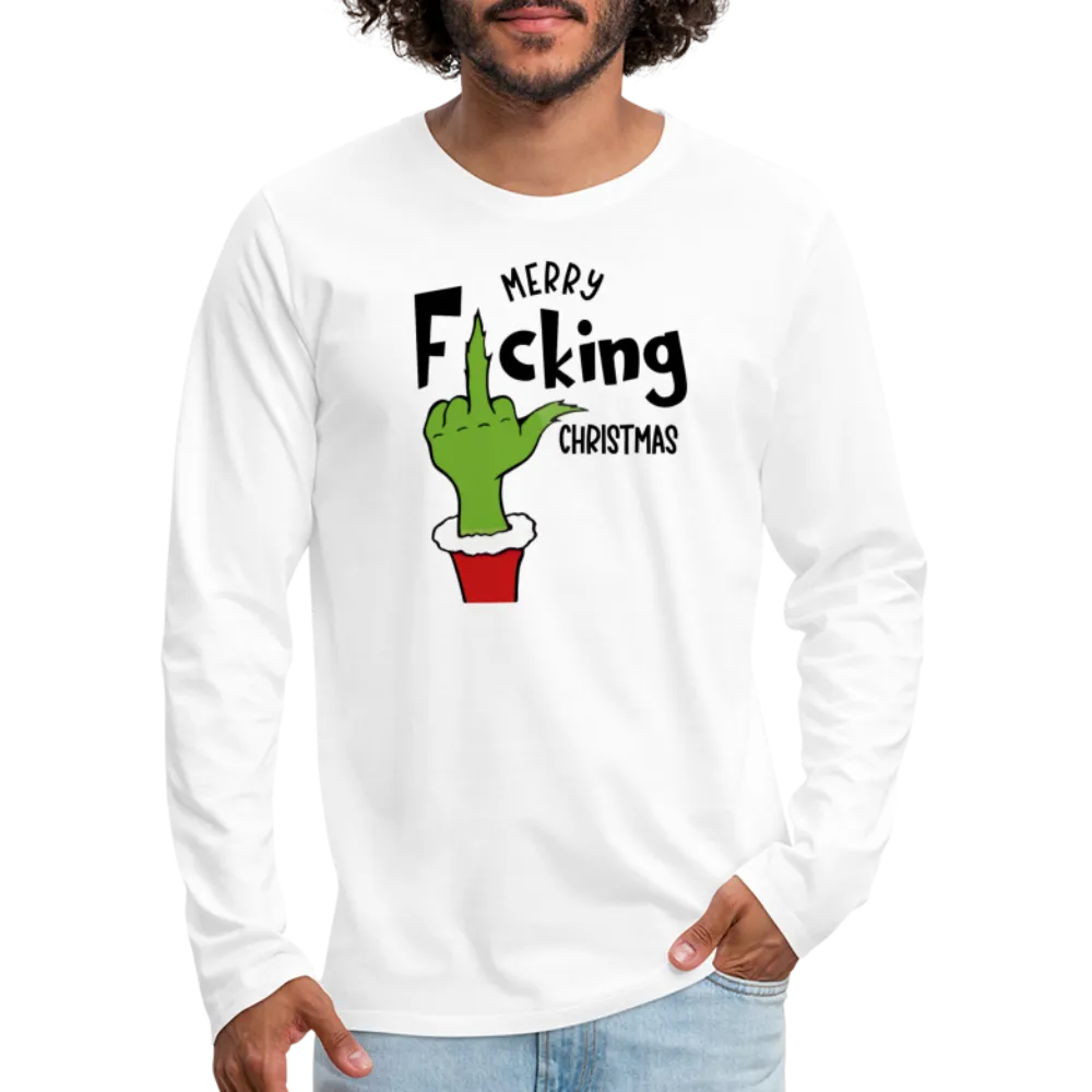 Merry F*cking Christmas Grumpy Middle Finger Men's Premium Long Sleeve T-Shirt