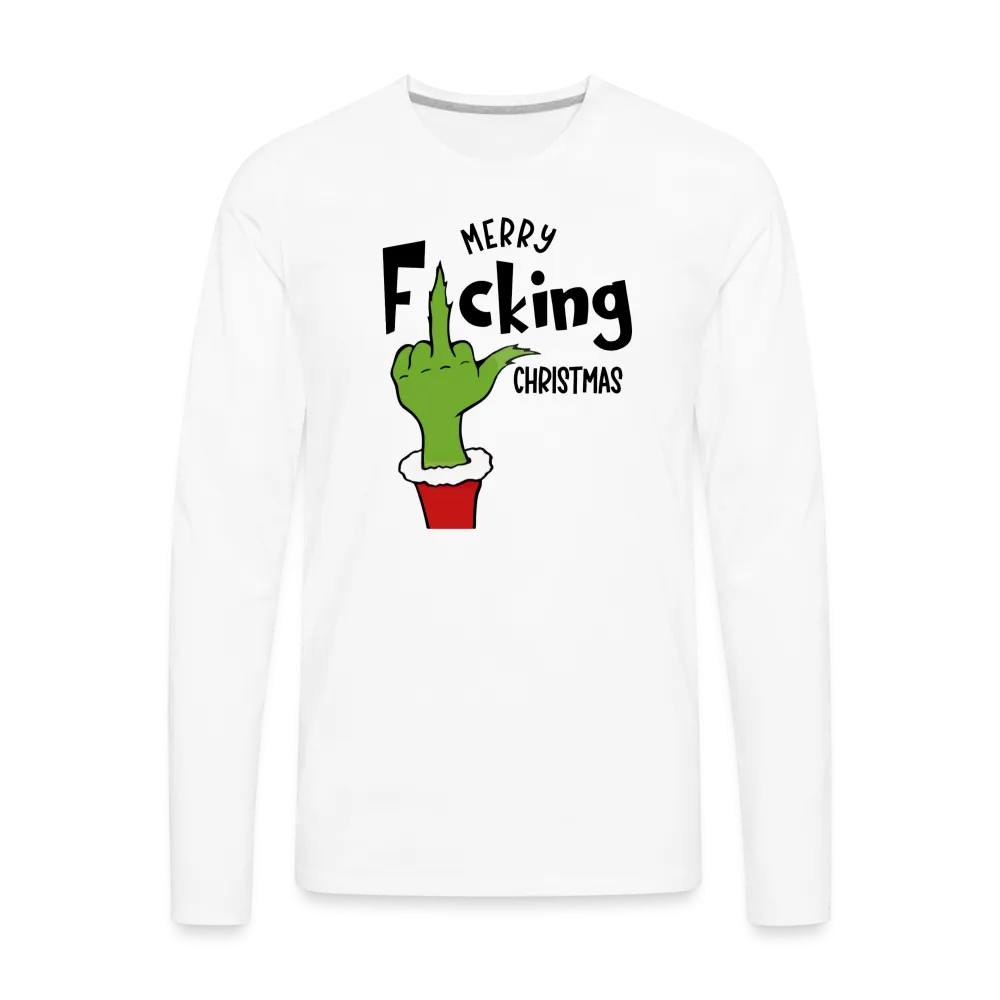Merry F*cking Christmas Grumpy Middle Finger Men's Premium Long Sleeve T-Shirt