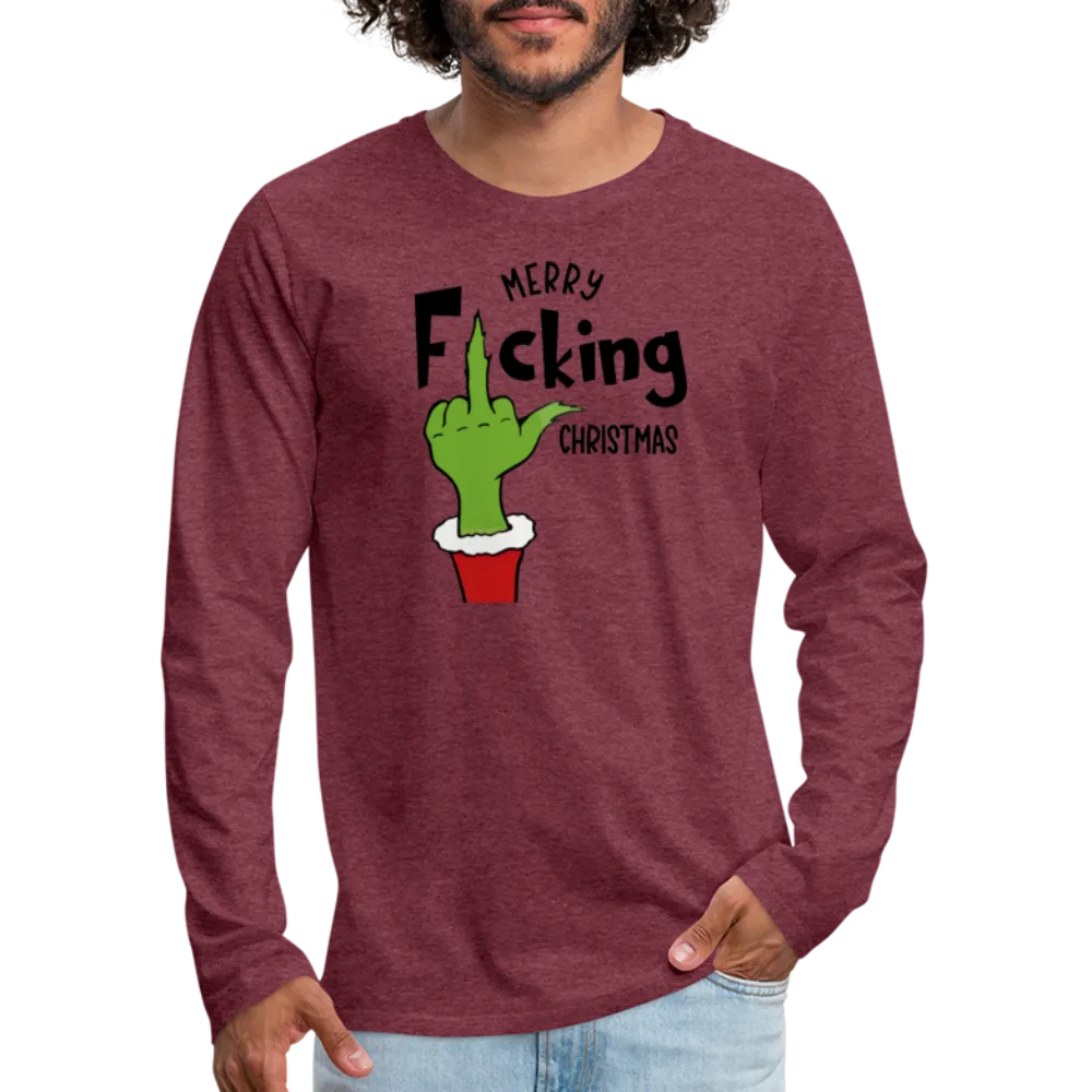 Merry F*cking Christmas Grumpy Middle Finger Men's Premium Long Sleeve T-Shirt