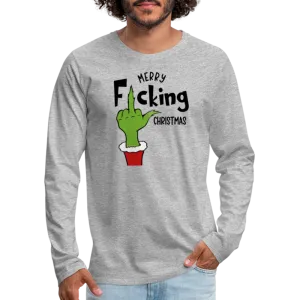 Merry F*cking Christmas Grumpy Middle Finger Men's Premium Long Sleeve T-Shirt