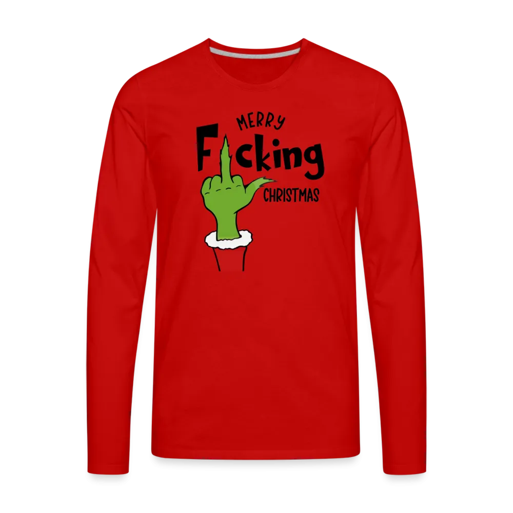 Merry F*cking Christmas Grumpy Middle Finger Men's Premium Long Sleeve T-Shirt