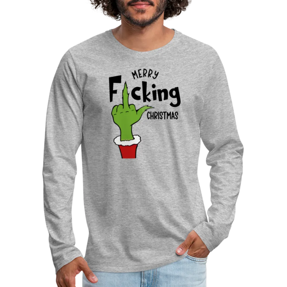 Merry F*cking Christmas Grumpy Middle Finger Men's Premium Long Sleeve T-Shirt