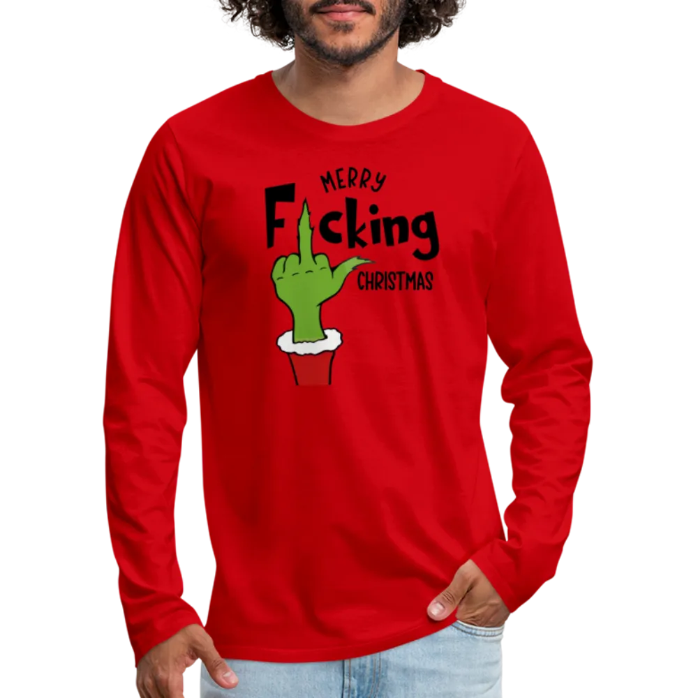 Merry F*cking Christmas Grumpy Middle Finger Men's Premium Long Sleeve T-Shirt
