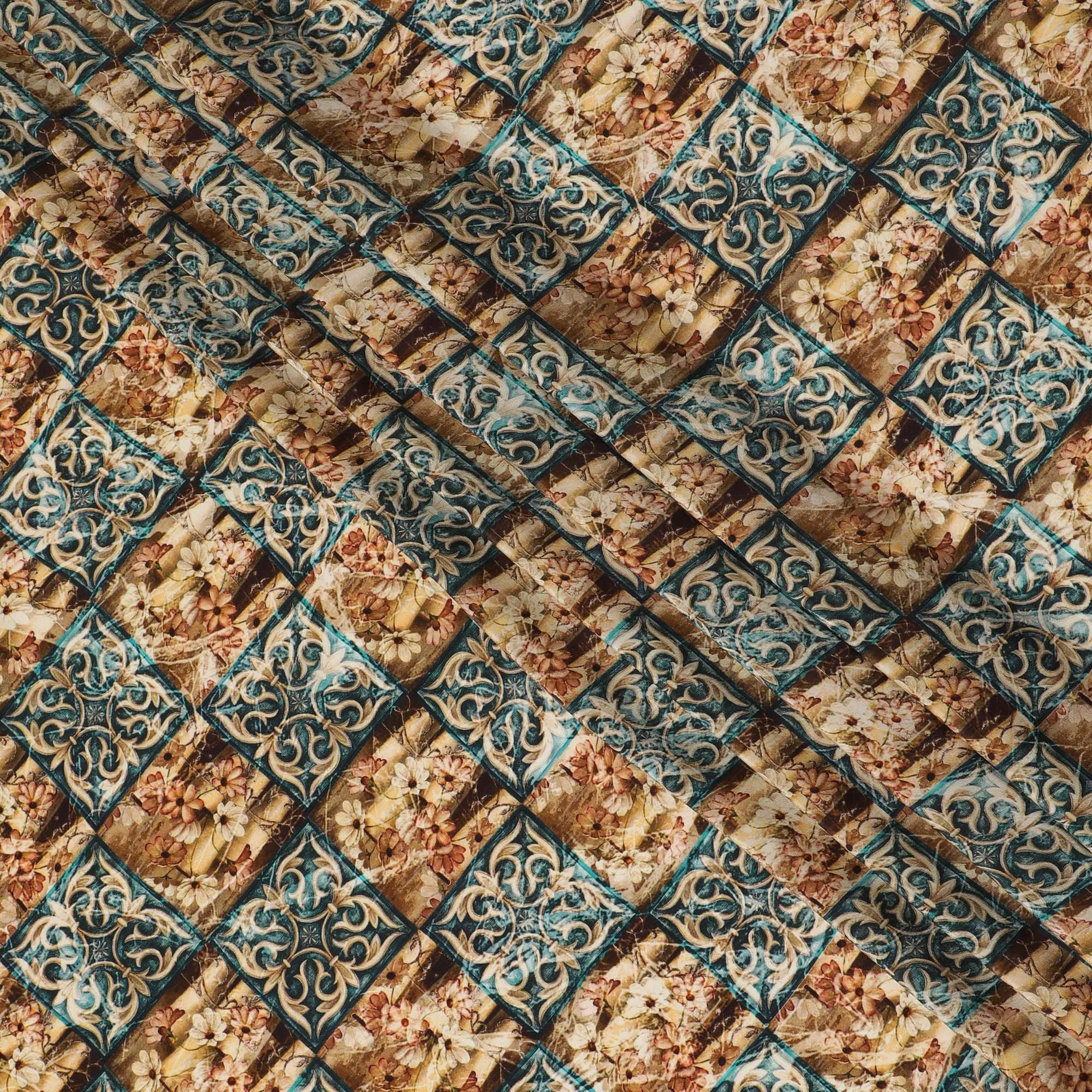 Multicolor Printed Premium pure silk crepe fabric in abstract design-D17200