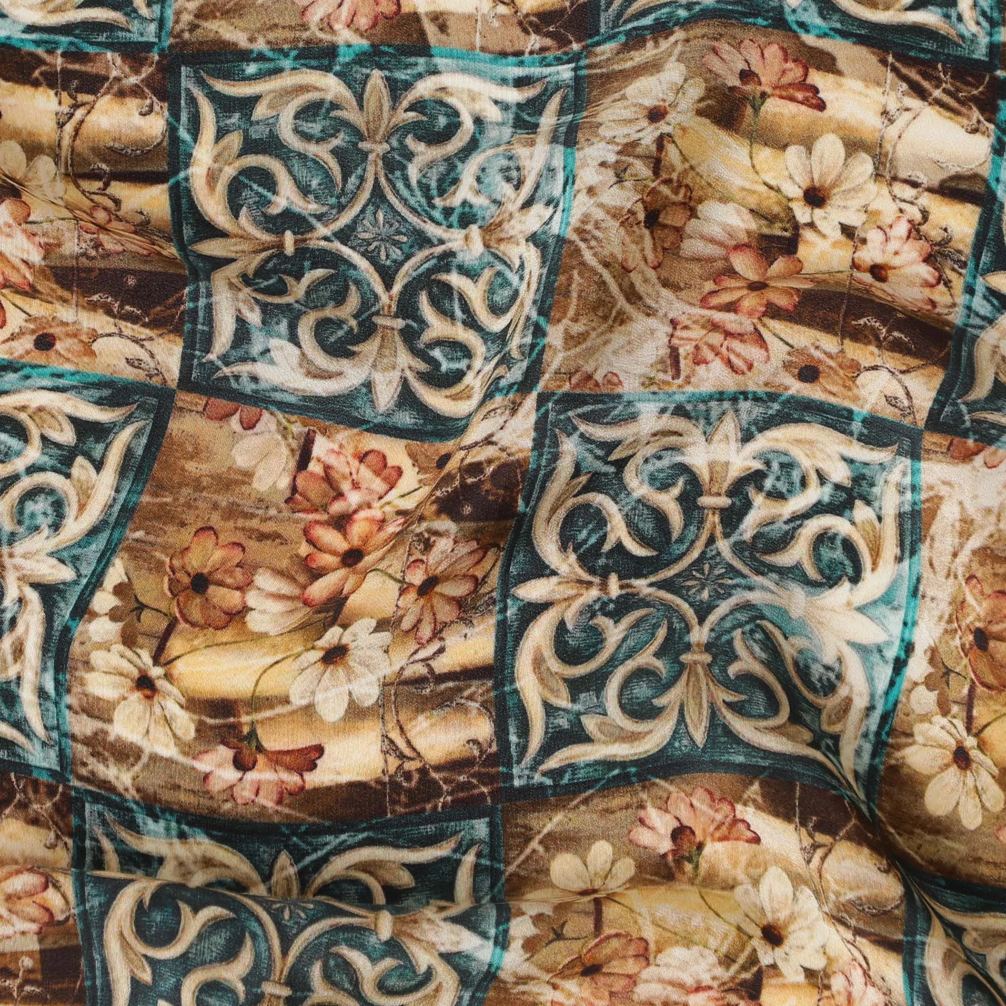 Multicolor Printed Premium pure silk crepe fabric in abstract design-D17200