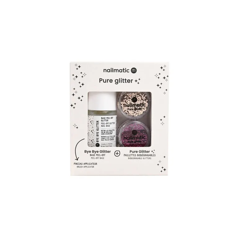 Nailmatic Set: Large Gold Glitter   Medium Dark Pink Glitter   Byebye Glitter   Applicator Brush