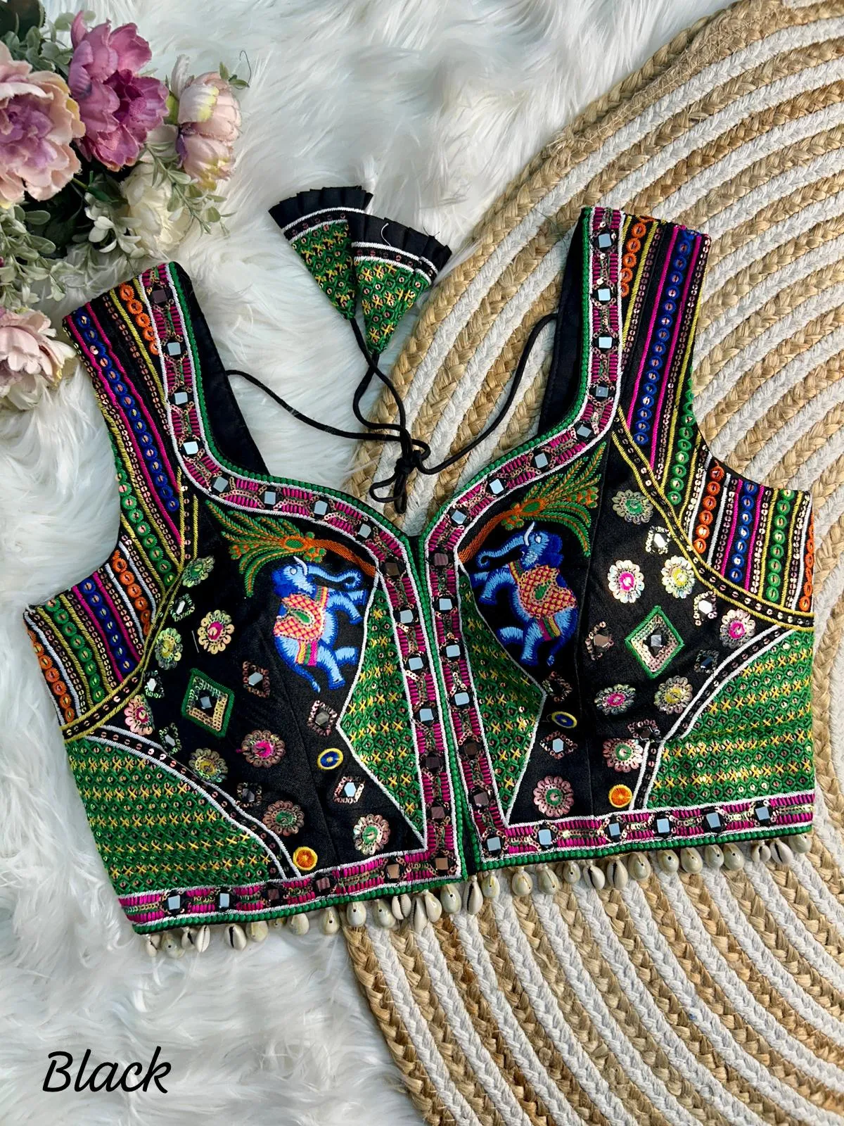 Navratri Traditional Garba Spl. Elephant Design With Kaudi Lace Blouse For Women's