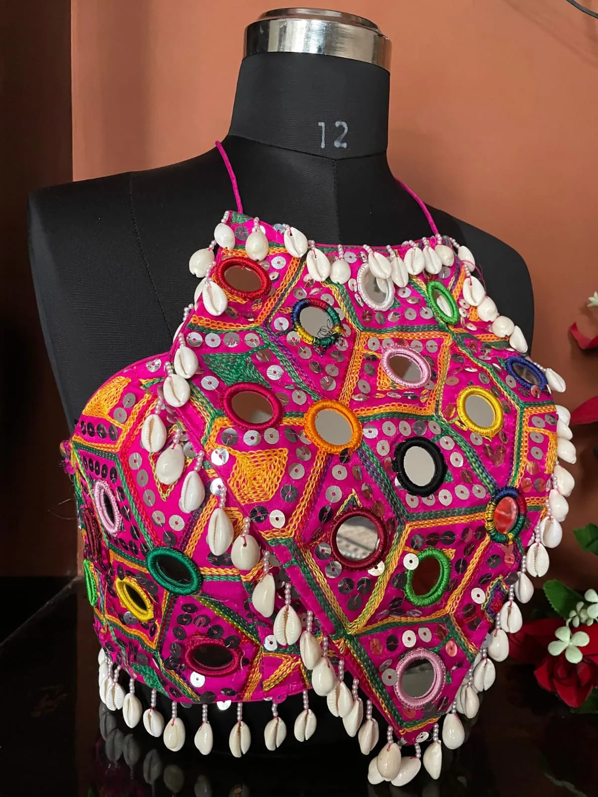 Navratri Traditional Garba Spl. Real Mirror With Multi Thread Work Blouse For Women's