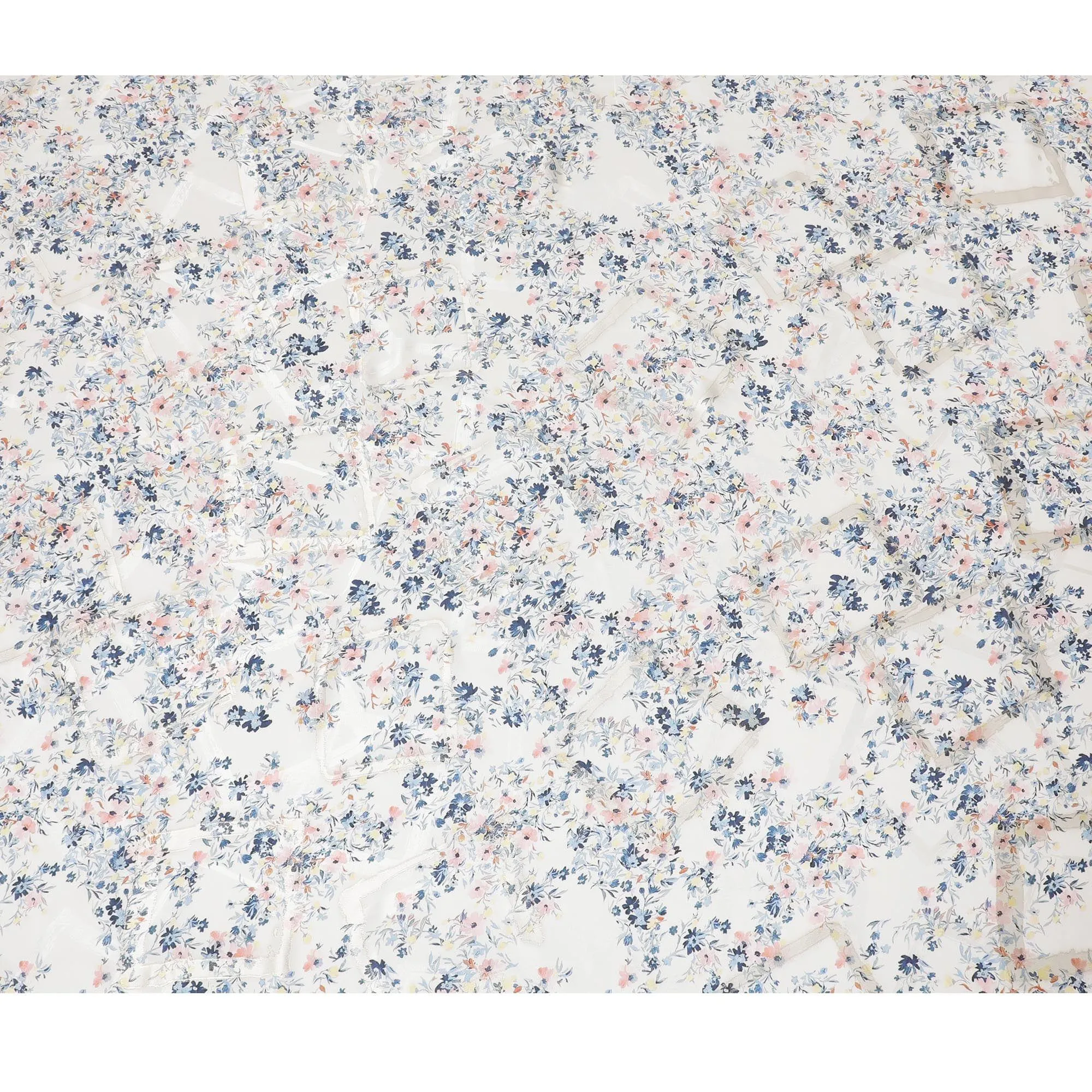 Off white Premium pure silk crepe fabric with multicolor print having gold metallic lurex in floral design-D15732