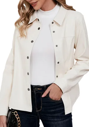 Off White Women's Faux Leather Street Style Long Sleeves Vegan Moto Biker Coat