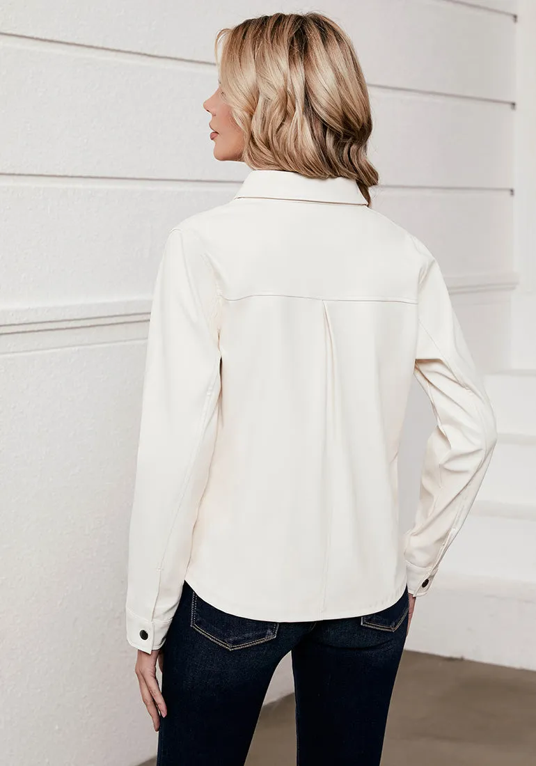 Off White Women's Faux Leather Street Style Long Sleeves Vegan Moto Biker Coat