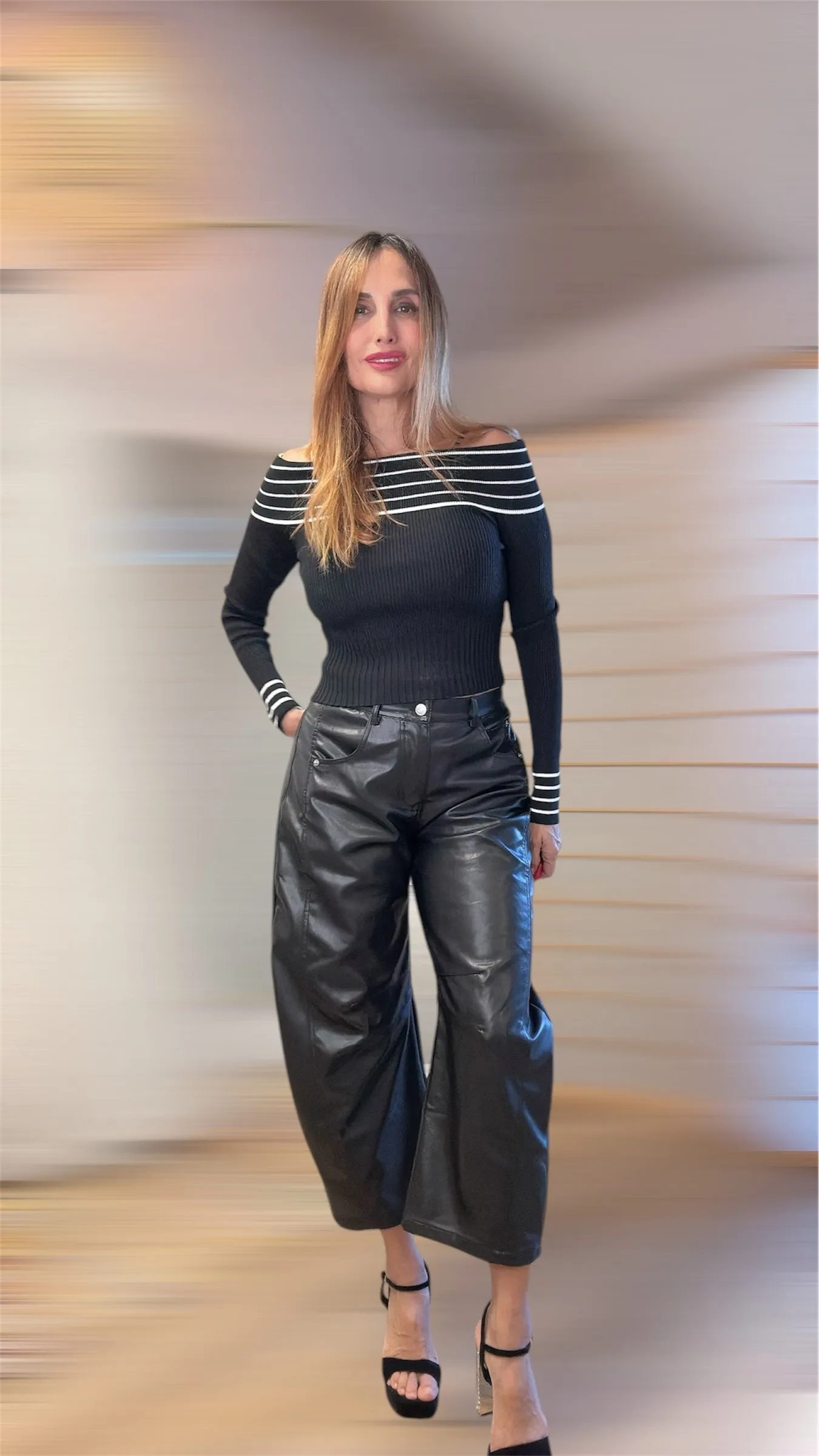 Oni sleek vegan leather Barrel black pants
