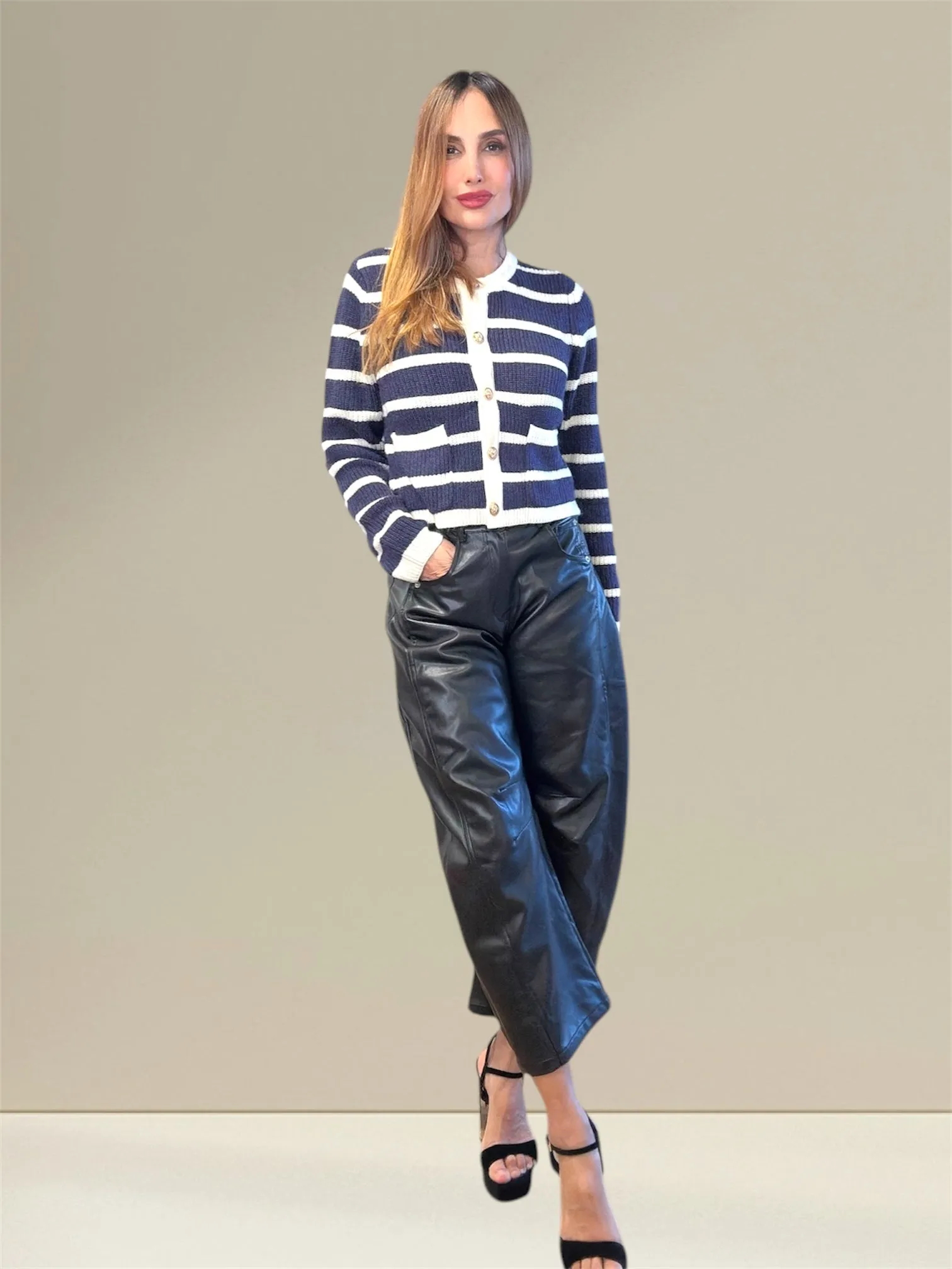 Oni sleek vegan leather Barrel black pants