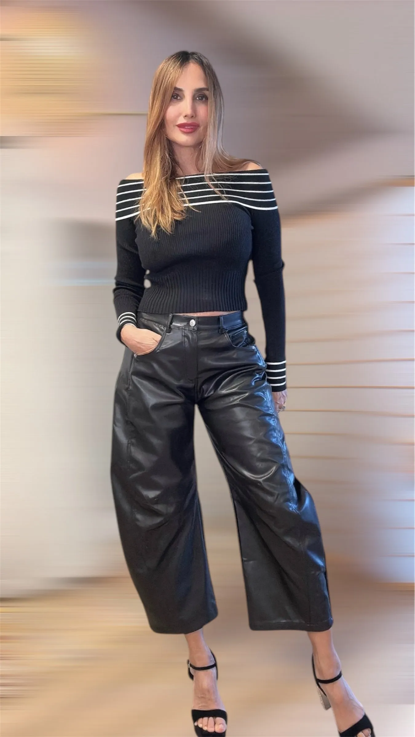 Oni sleek vegan leather Barrel black pants