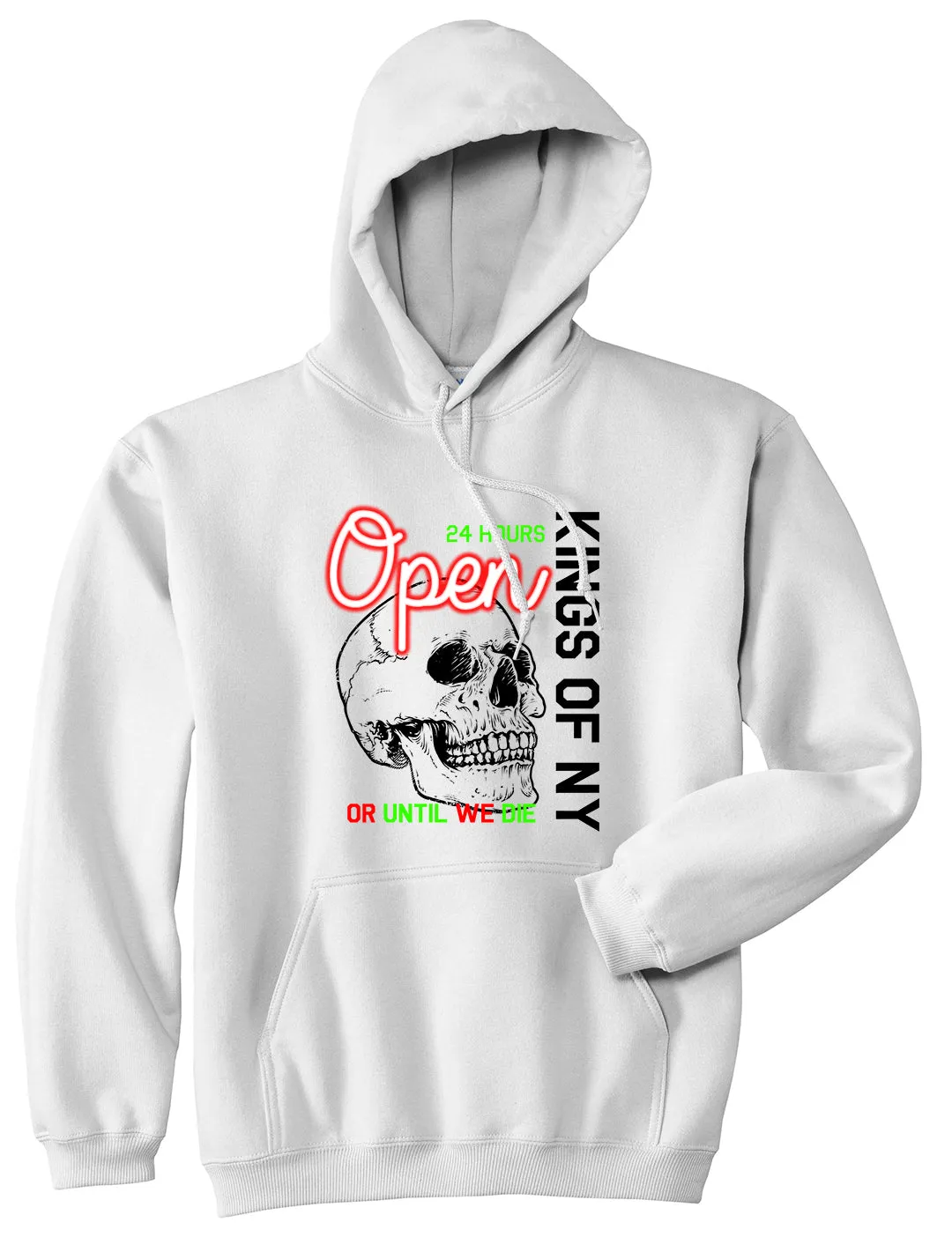 Open 24 Hours Sign Skull Mens Pullover Hoodie