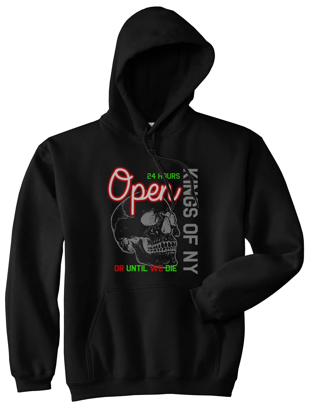 Open 24 Hours Sign Skull Mens Pullover Hoodie