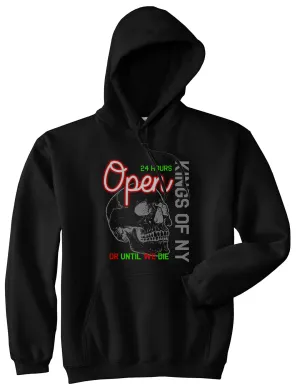 Open 24 Hours Sign Skull Mens Pullover Hoodie