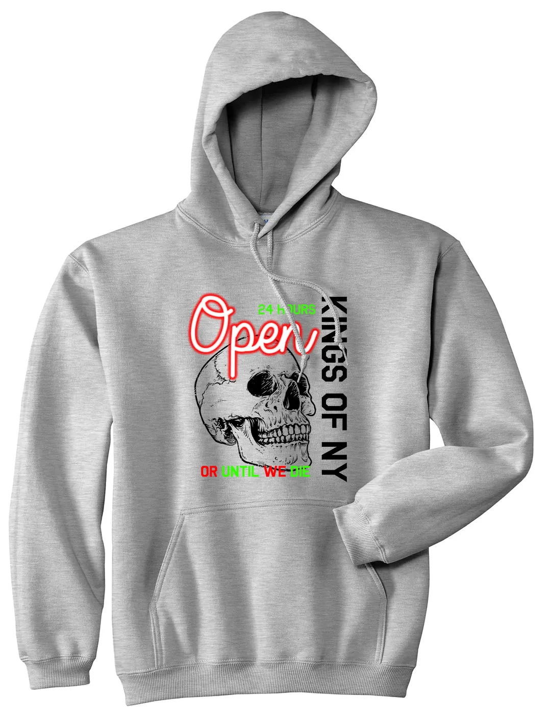 Open 24 Hours Sign Skull Mens Pullover Hoodie
