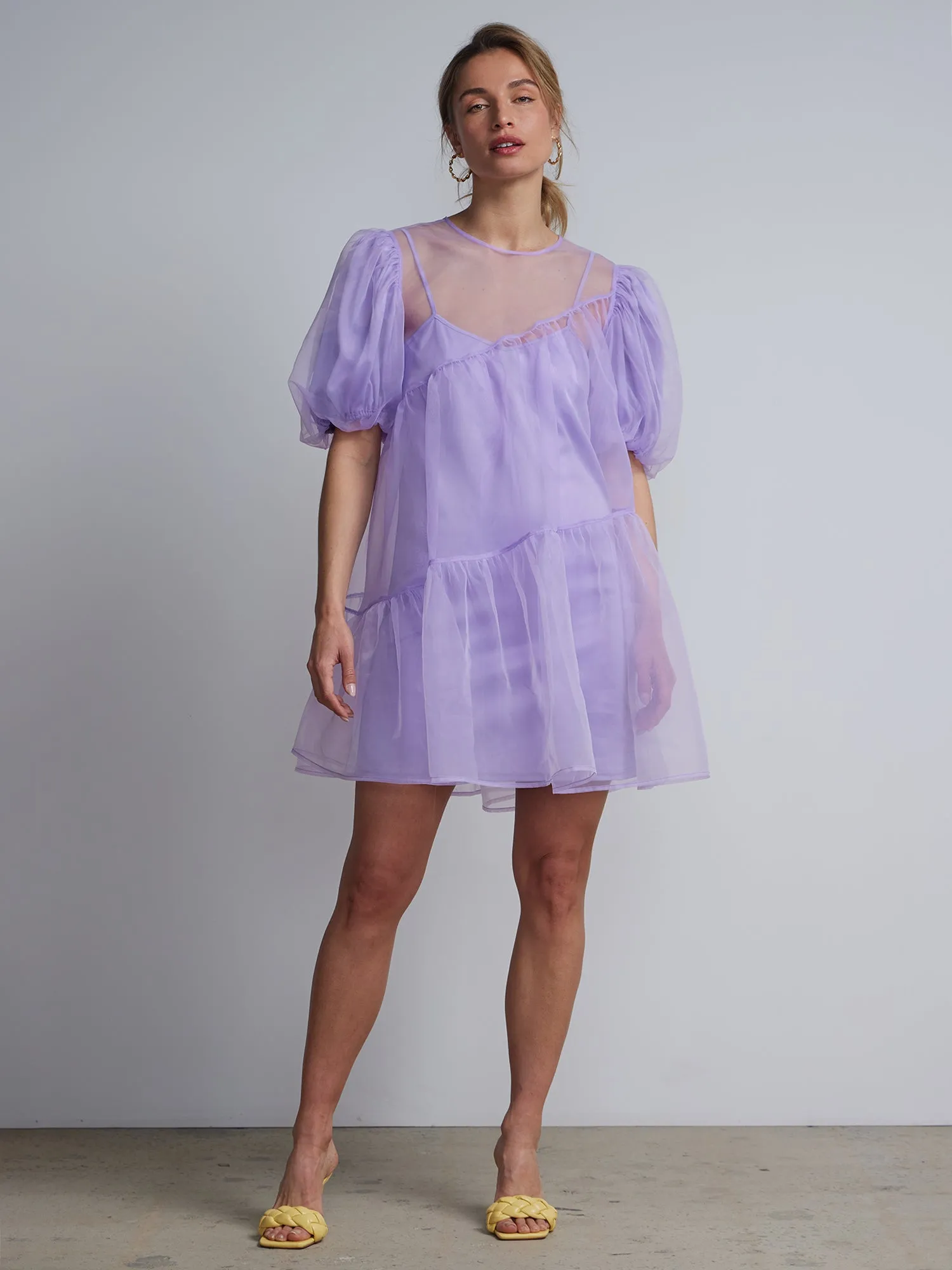 Organza Puff-Sleeve Bubble Dress
