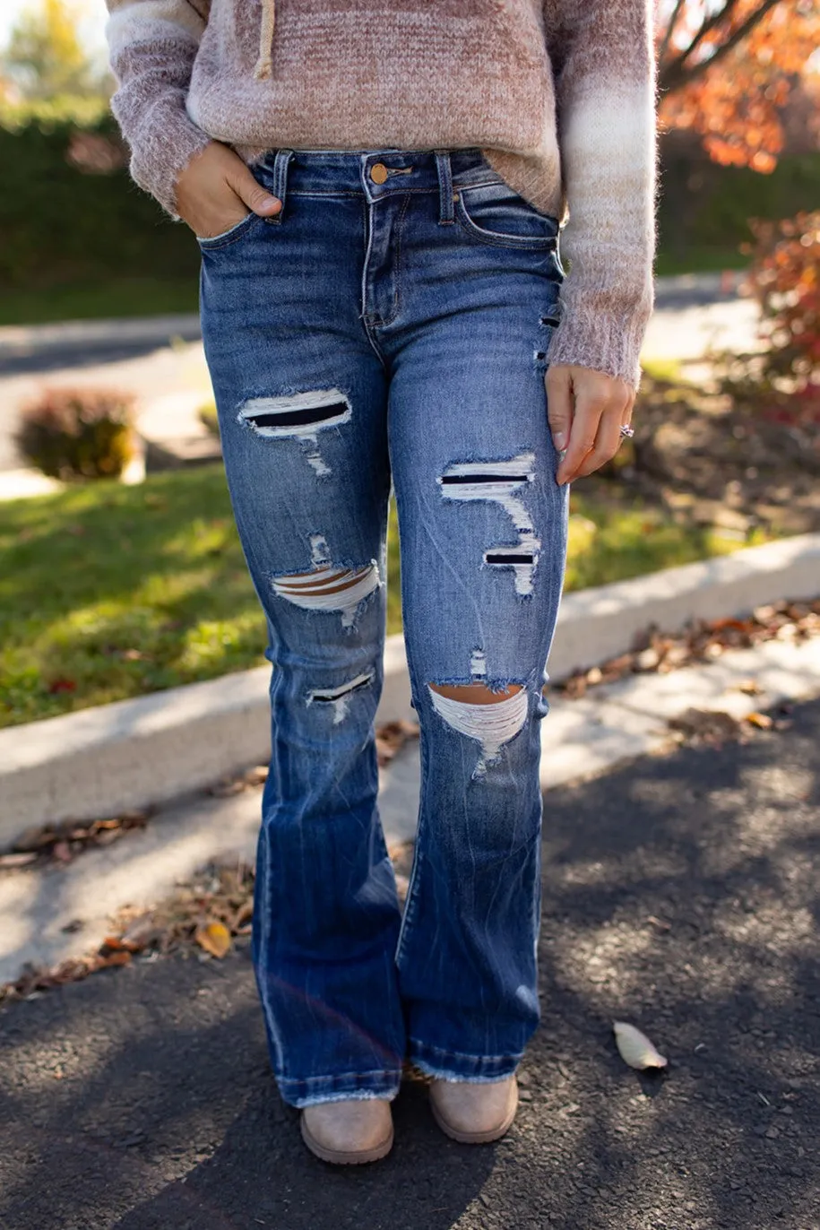 Paxton Destroyed Mid Rise Flare Jeans (1-22) - 31" Inseam