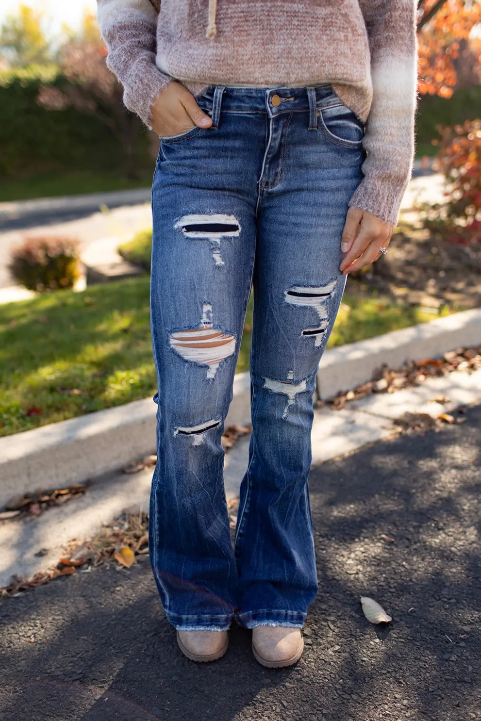 Paxton Destroyed Mid Rise Flare Jeans (1-22) - 31" Inseam