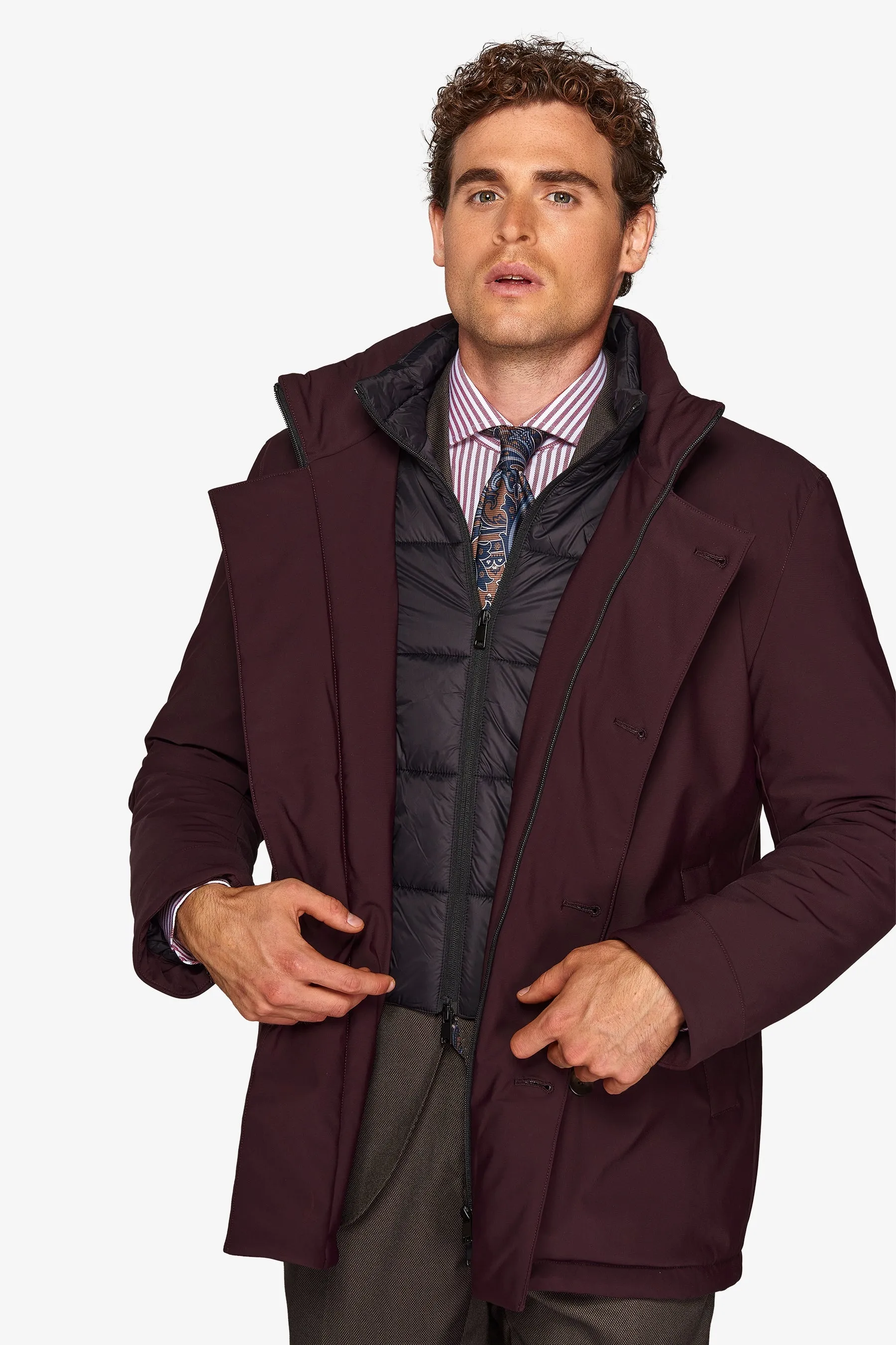 Peacoat doppiopetto trapuntato bordeaux