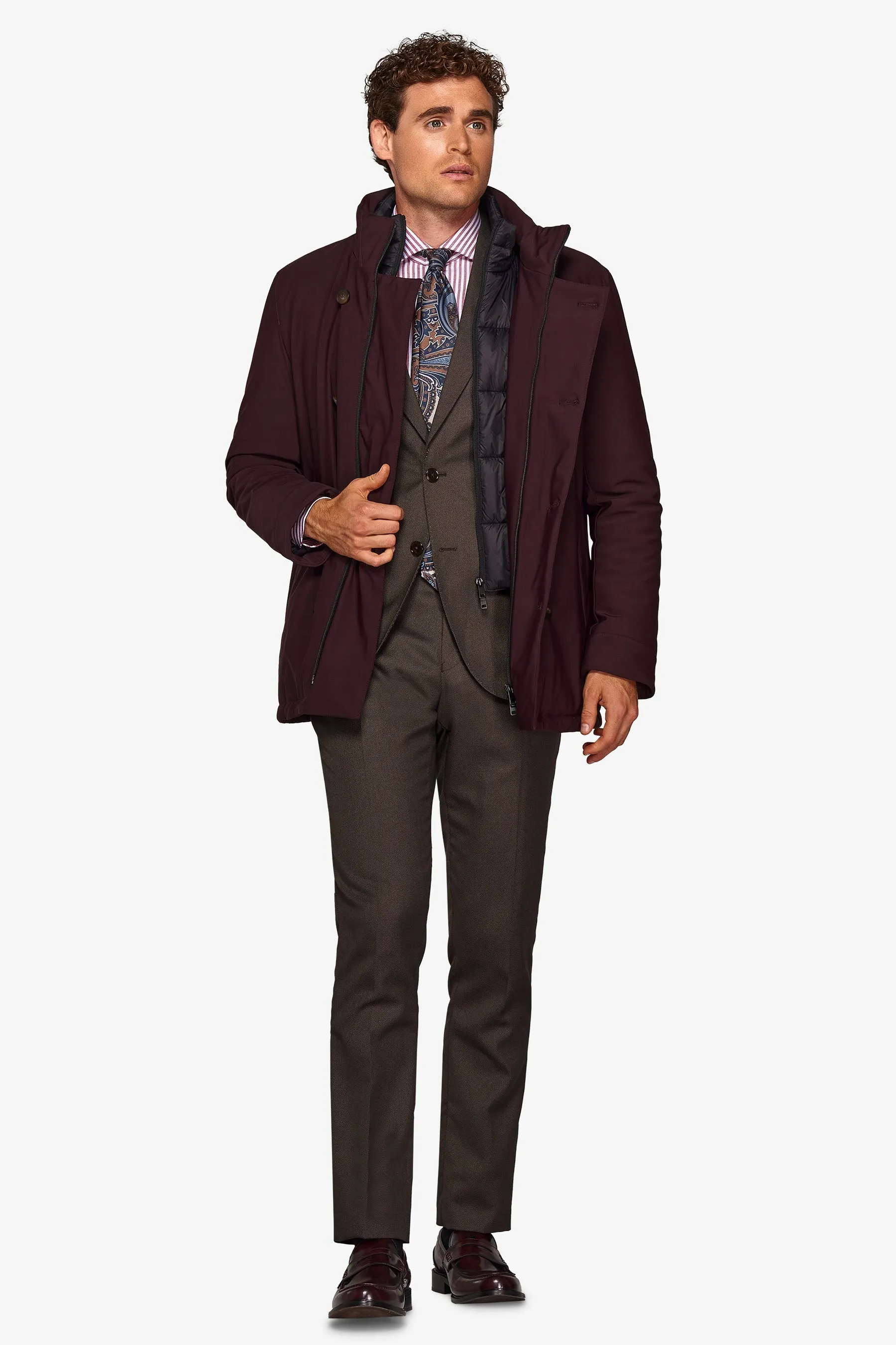 Peacoat doppiopetto trapuntato bordeaux