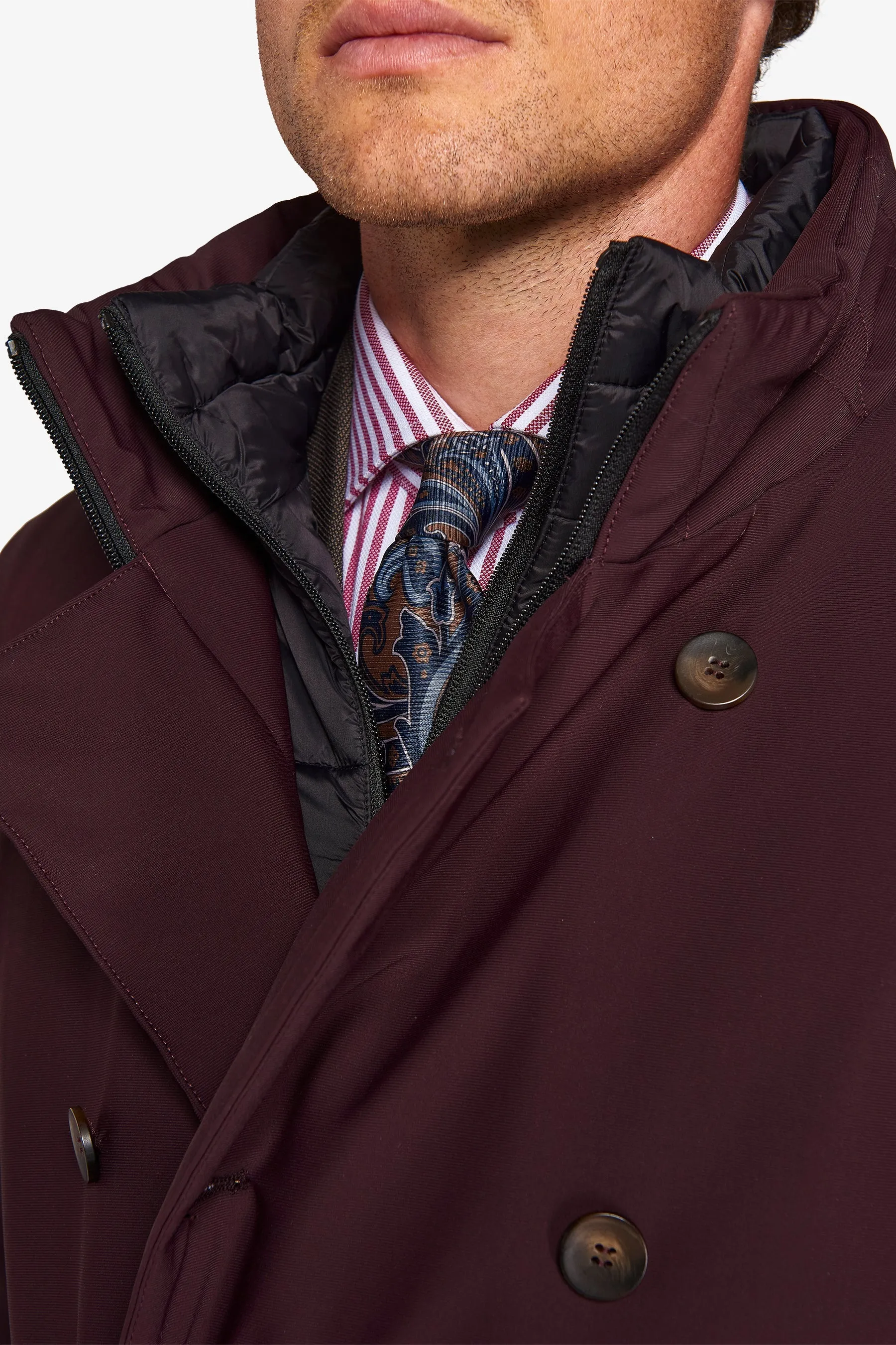 Peacoat doppiopetto trapuntato bordeaux