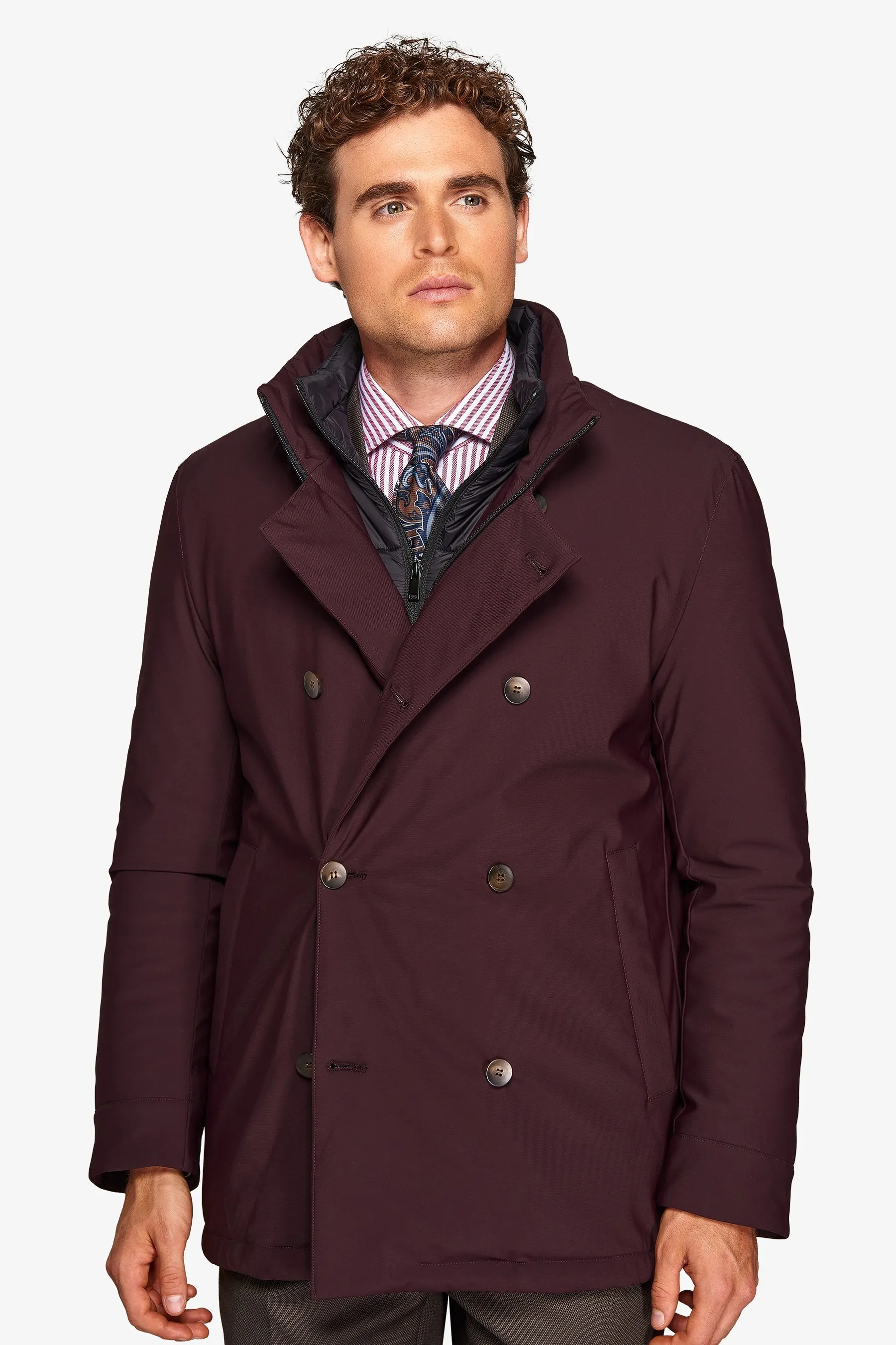 Peacoat doppiopetto trapuntato bordeaux