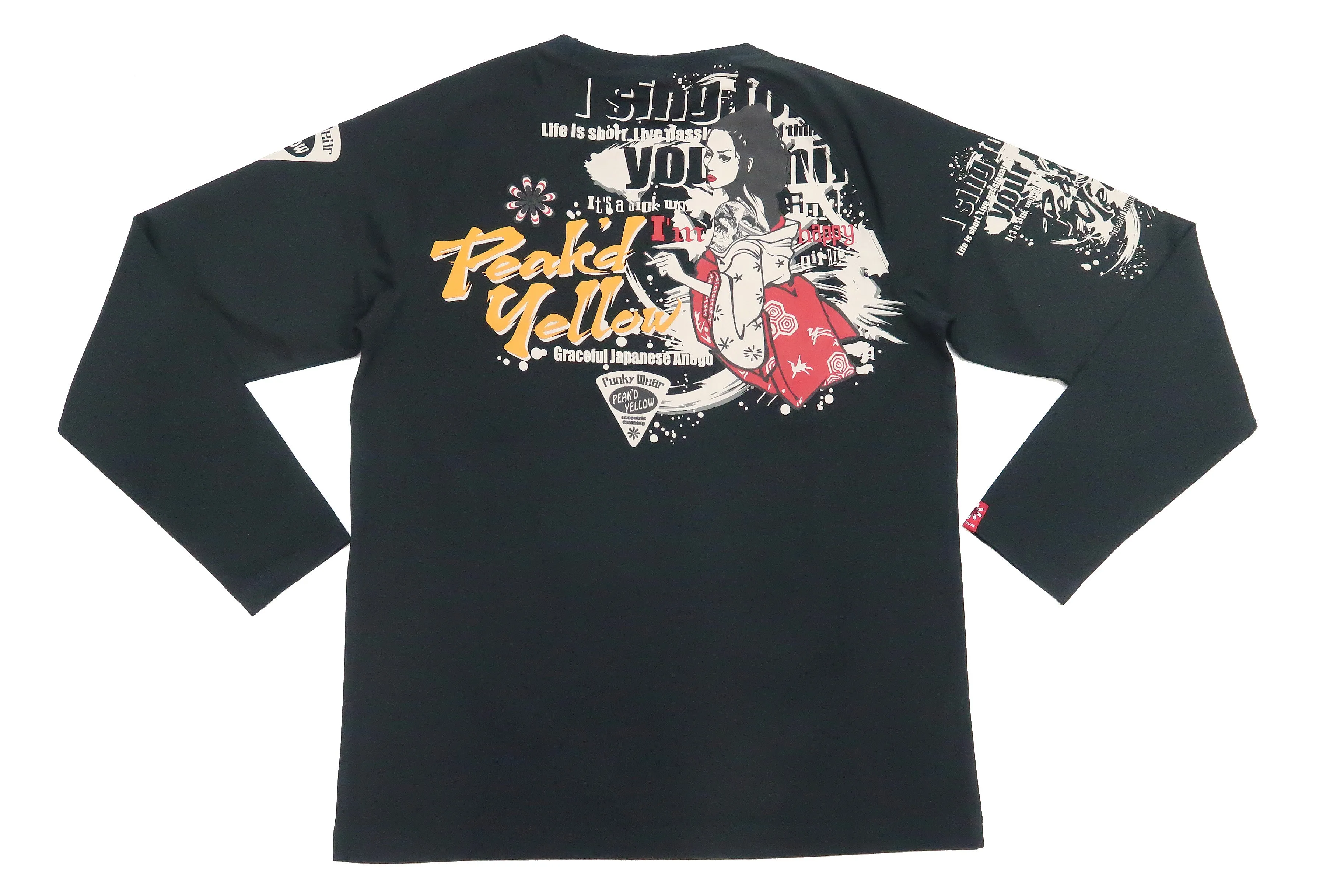 Peaked Yellow T-shirt Men's Japanese Kimono Women Graphic Long Sleeve Tee Efu-Shokai PYLT-233 Peak'd Yellow Black/Black