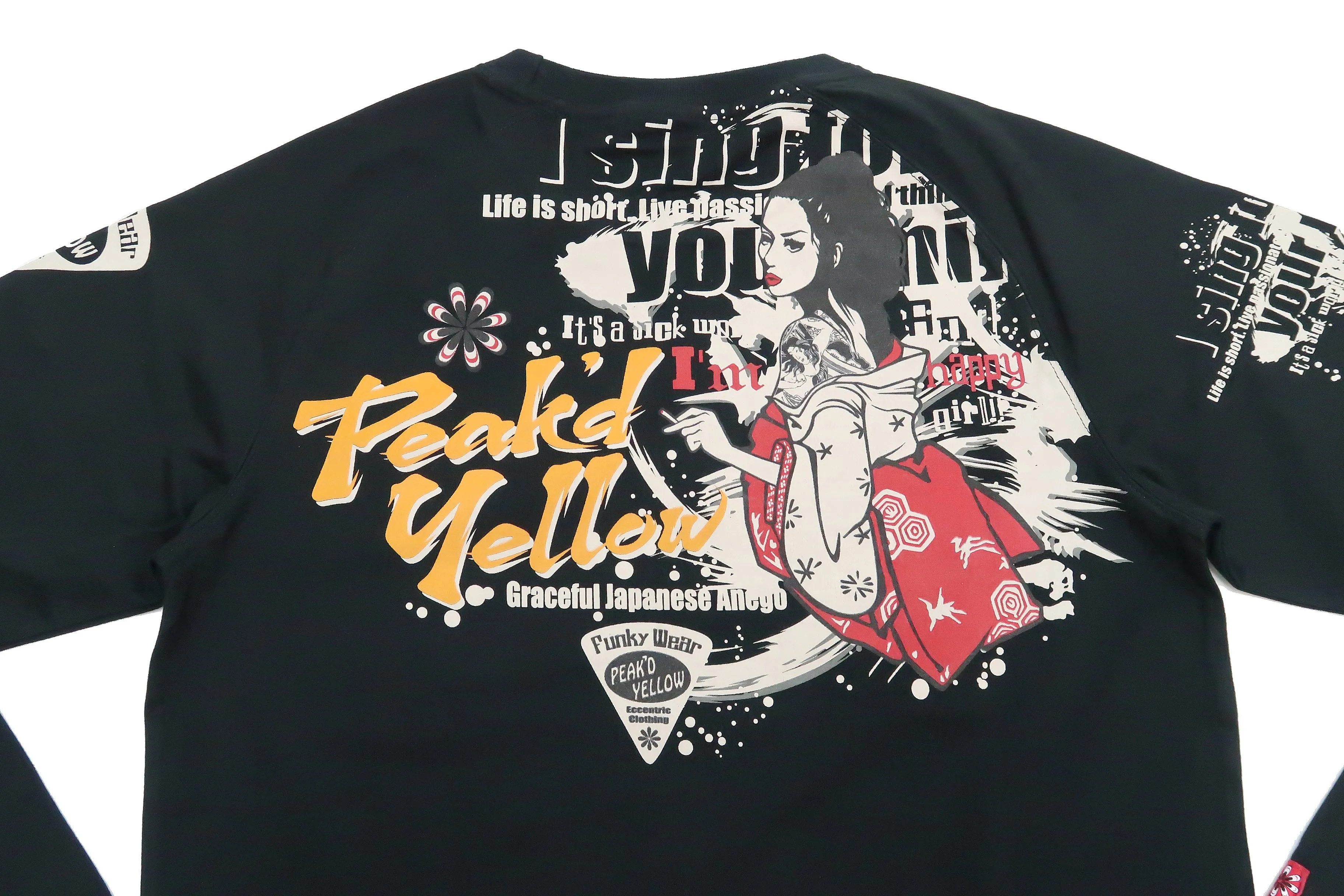 Peaked Yellow T-shirt Men's Japanese Kimono Women Graphic Long Sleeve Tee Efu-Shokai PYLT-233 Peak'd Yellow Black/Black