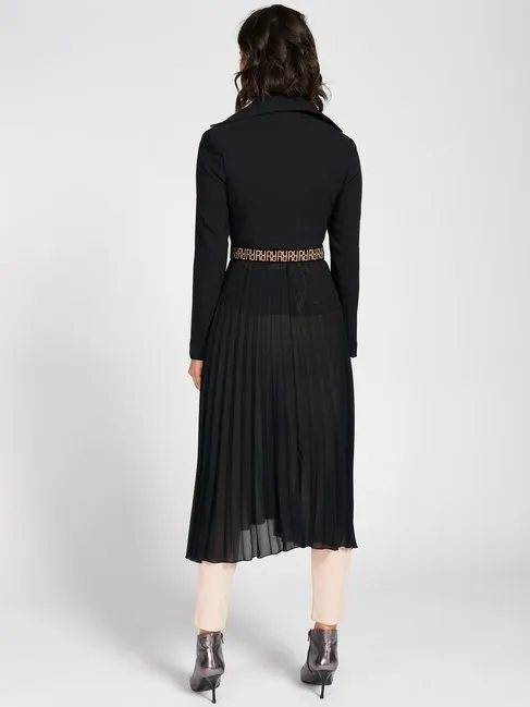 Plissé Coat Midi Crepe Long Coat in Black - Rinascimento By Feathers Of Italy