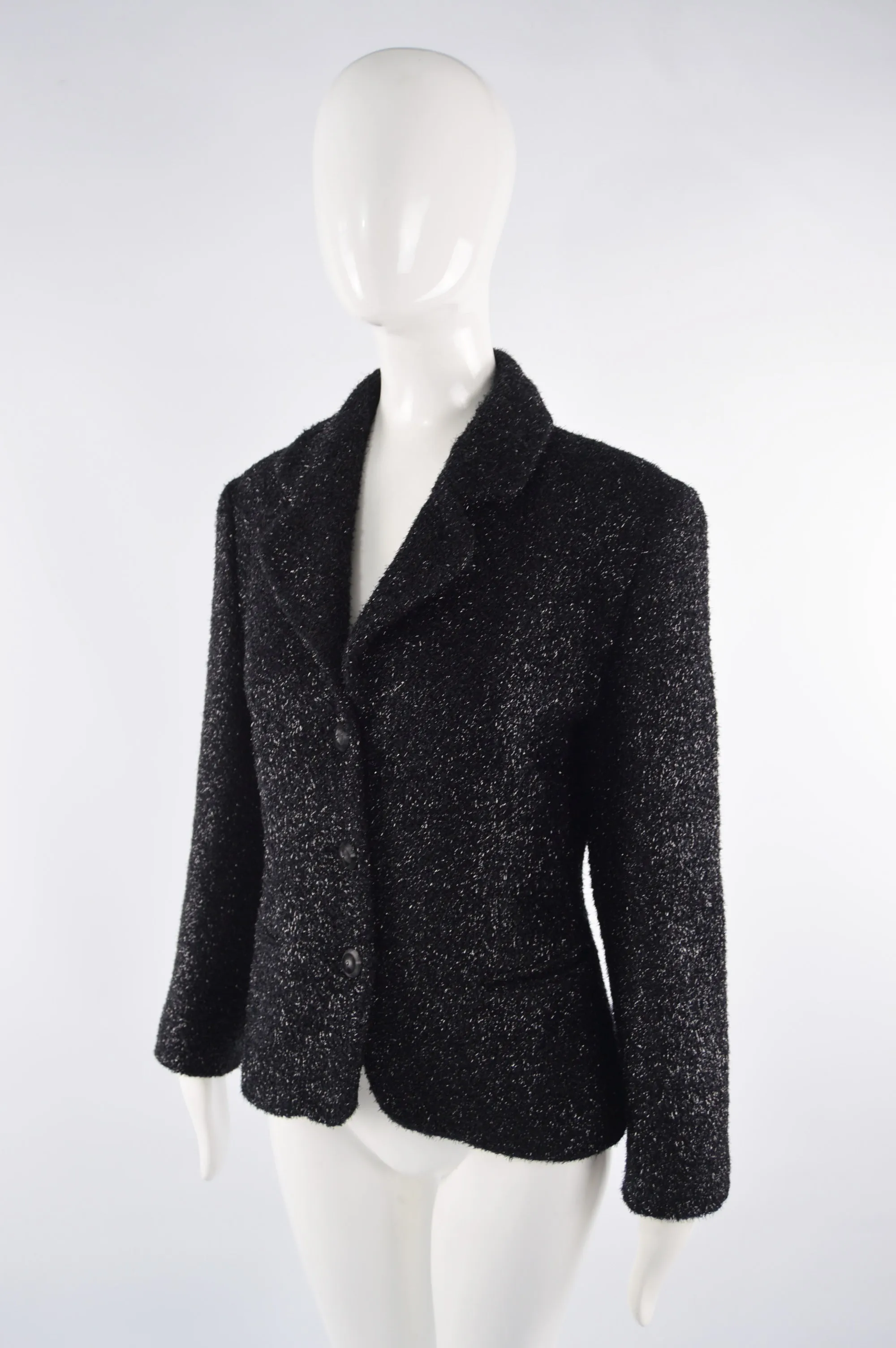 Preowned Black Fuzzy Vintage Lurex & Wool Jacket, 1980s