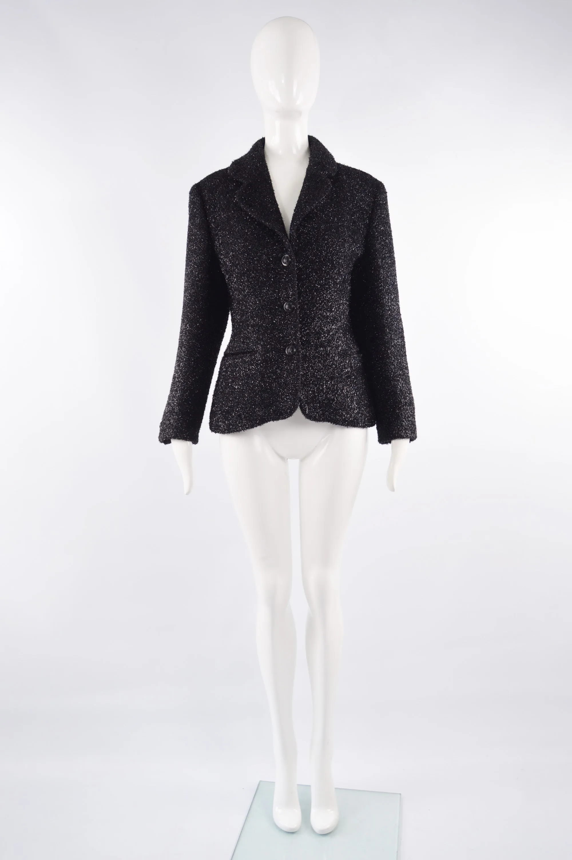 Preowned Black Fuzzy Vintage Lurex & Wool Jacket, 1980s