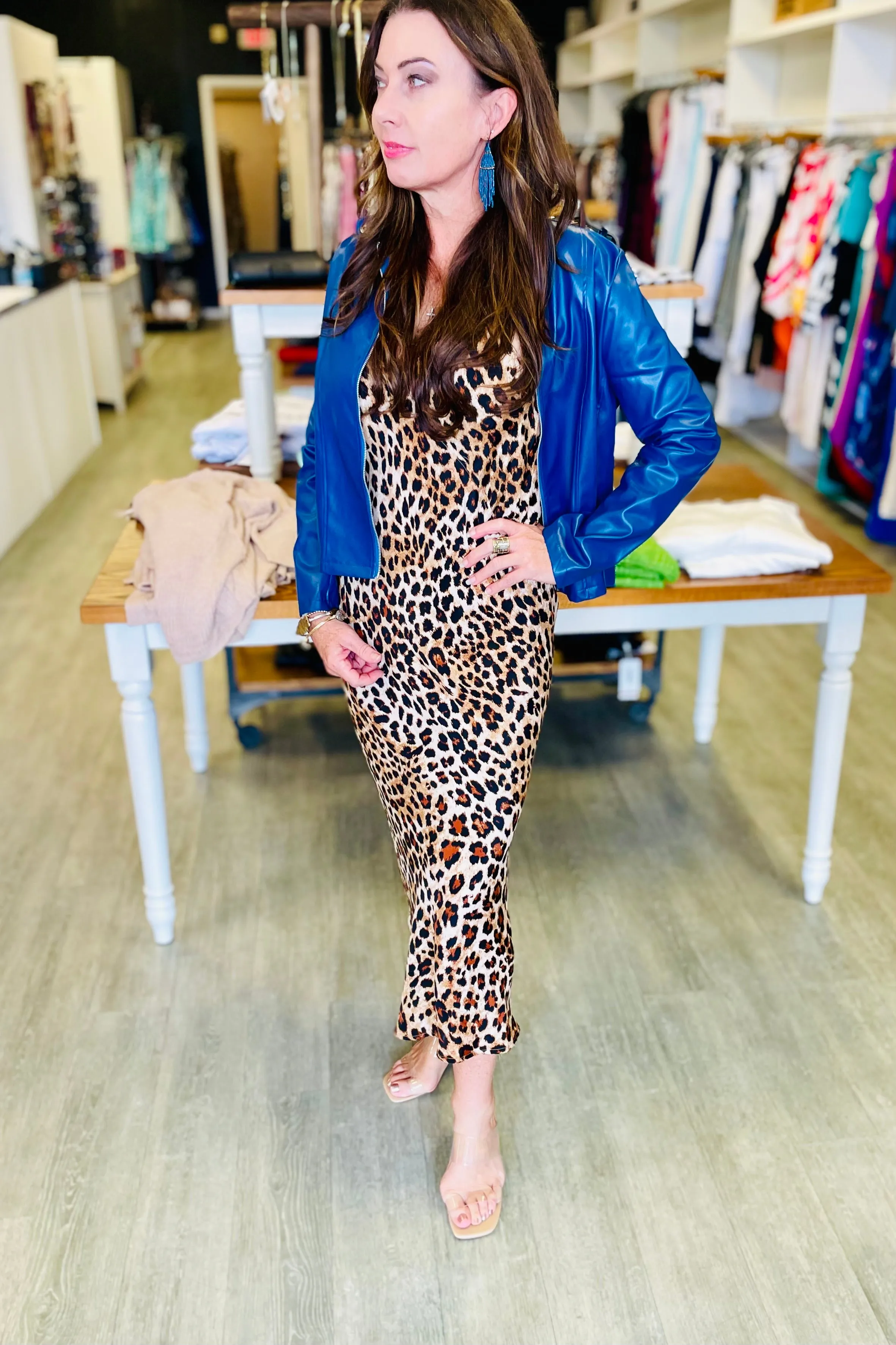 Q2 Leopard Print Midi Slip Dress